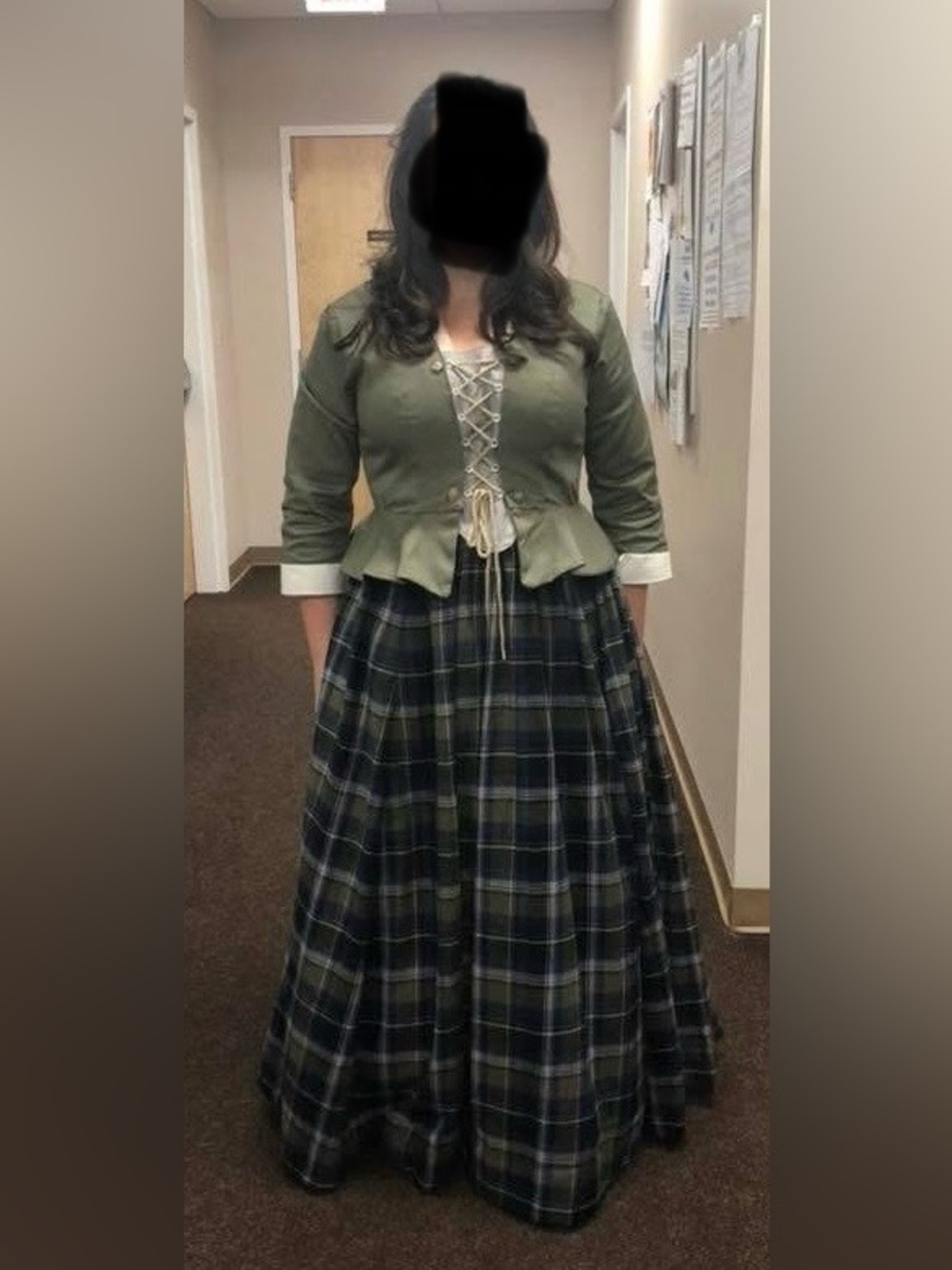 Plaid Maxi Skirt in Dark Green and Navy